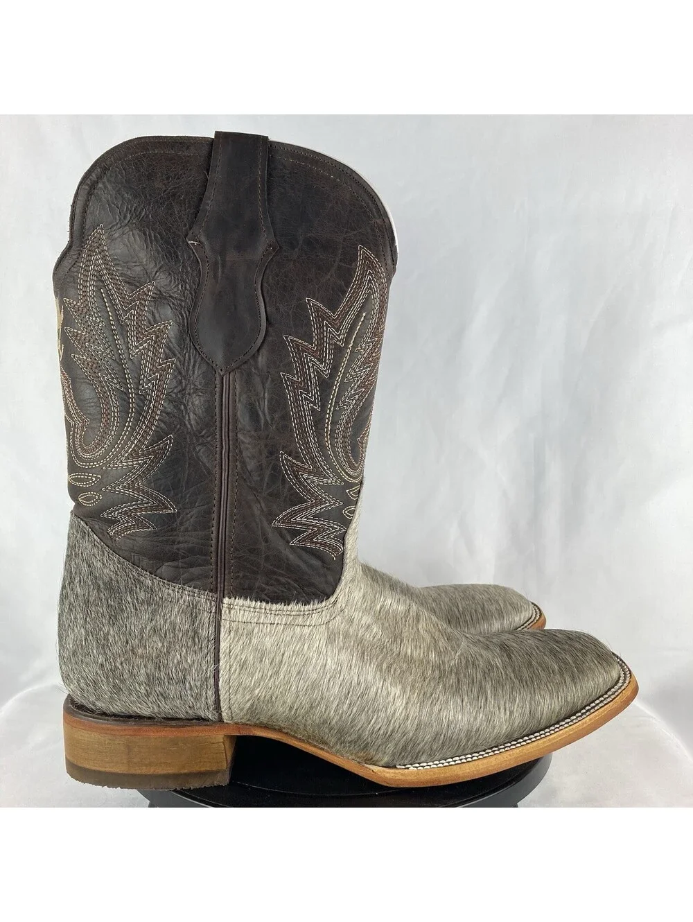 NEW Mens 12 White Wing Hair on Hide Western Boots Wide Square Toe Gray Hair Calf